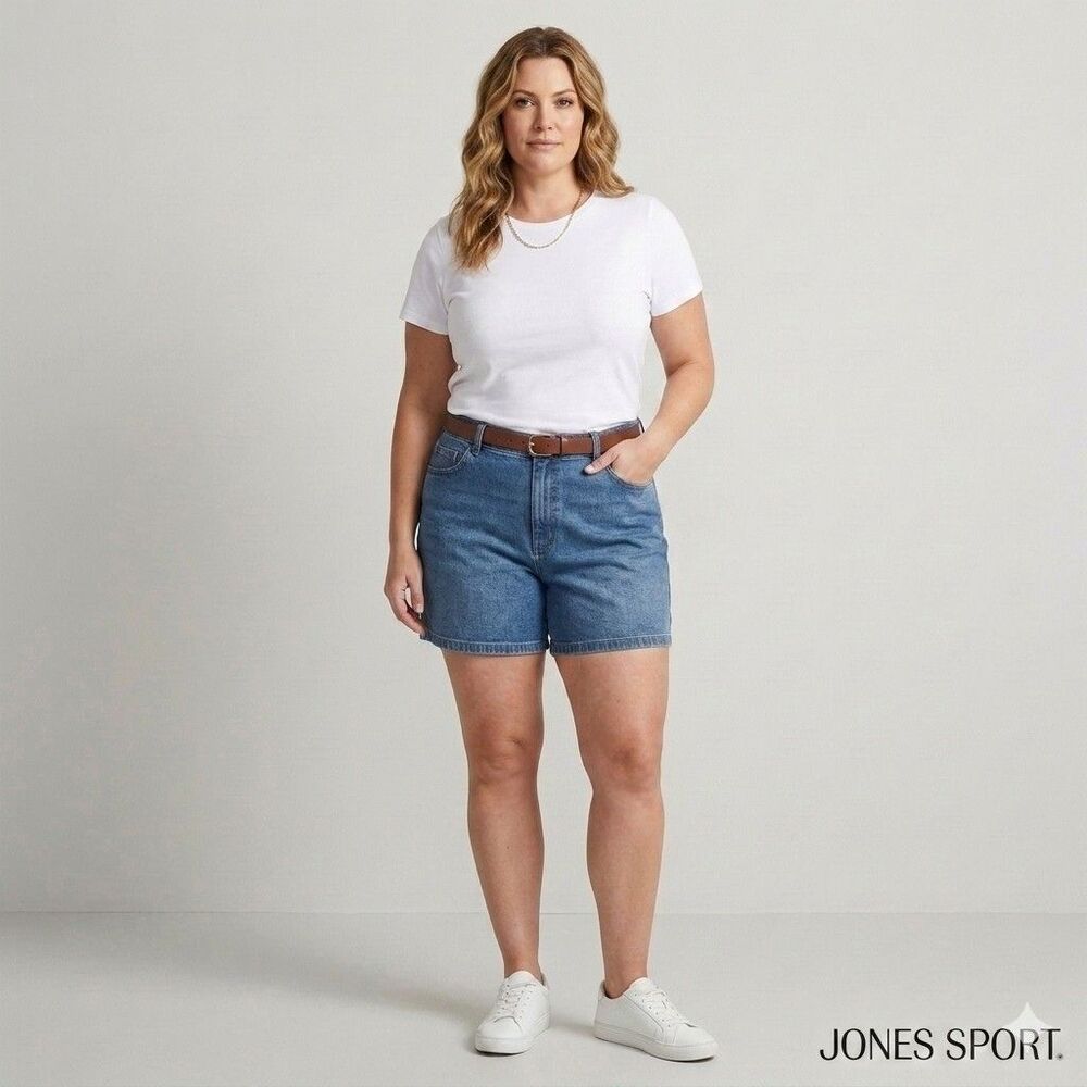 Jones Sport Womens Denim Shorts Plus 20 Medium Wash Stretch Cotton 5-Pocket
